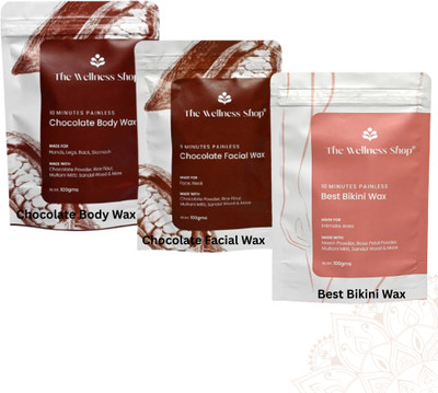 The Wellness Shop Painless Herbal Chocolate Facial, Body & Bikini Area Hair Removal Wax for Women Powder(300 g, Set of 3)
