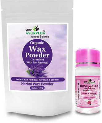 VEDICAYURVEDA Lavender Wax Powder for Hands, Legs, Underarms and Bikini With Rose Water 60ml Powder(100 g)