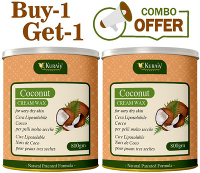 kuraiy Coconut Wax for Smooth Hair Removal - 800gm Coconut extracts For all skin types Wax(800 g, Set of 2)
