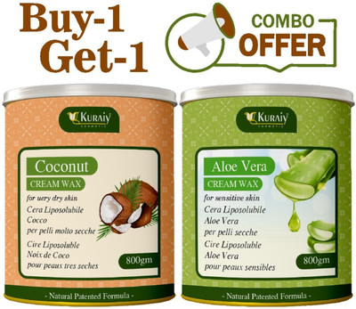 kuraiy Coconut And Aloevera Wax for Smooth Hair Removal - 800gm extracts Wax(800 g, Set of 2)