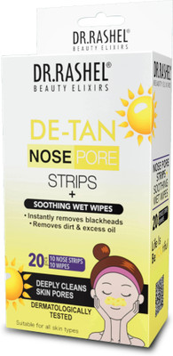 DR.RASHEL De-Tan 10 Nose Strip & 10 Wet Wipes for Whiteheads & Blackheads Remover Strips(20 Strips)
