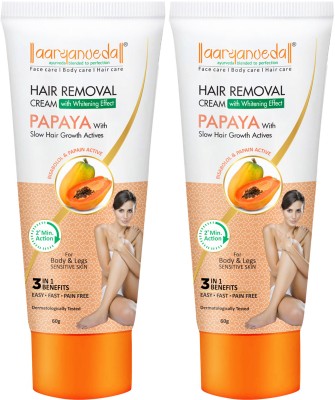 Aaryanveda Hair Removal Cream with Whitening Effect Papaya Only 2 min. Formula 60g (Pack-2) Cream(120 g, Set of 2)