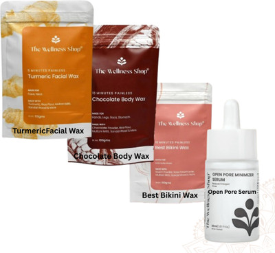 The Wellness Shop Wax Powder Combo- Turmeric Facial, Chocolate Body, Bikini & Pore Minimiser Serum Powder(330 g, Set of 4)