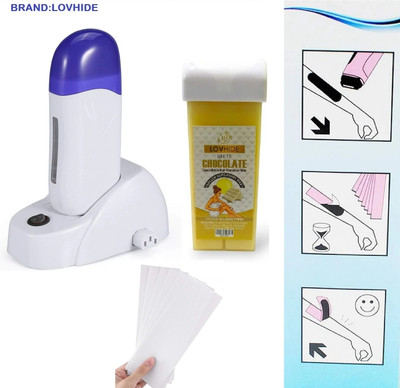 LOVHIDE Roll On Cartridge Wax Depilatory Roller Heater + White Chocolate + Strips Wax(200 g)