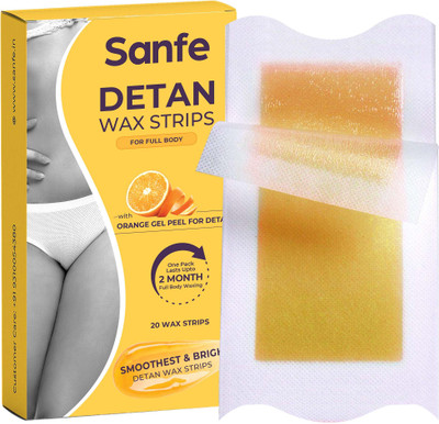 Sanfe Detan Wax Strips | Effortlessly Removes Tan and Body Hair | Enjoy Smooth Skin Strips(20 Strips, Set of 20)