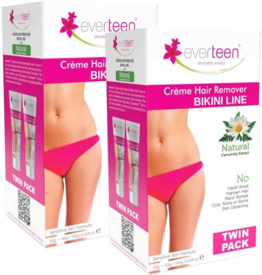 everteen 50g+50g Natural Bikini Line Hair Remover Creme for Women – 2 Twin Packs Cream(200 g)