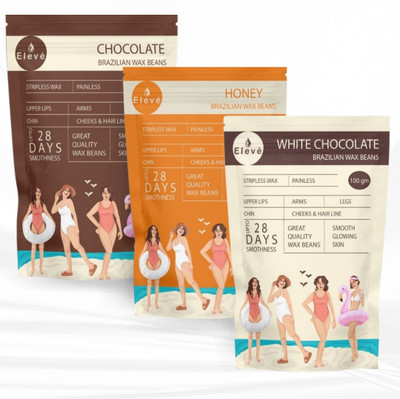Eleve Brazilian Hard Wax Beans – Honey & Chocolate (Pack of 2, 100 g each – for Women) Cream(100 g, Set of 3)