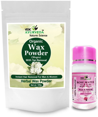 VEDICAYURVEDA Mogra Wax Powder for Hands, Legs, Underarms and Bikini With Rose Water 60ml Powder(100 g)