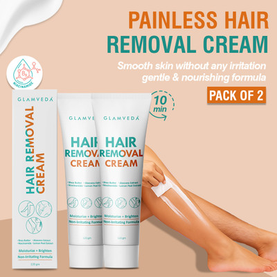 GLAMVEDA Hair Removal Cream|Arms, Legs & Underarms|Painless,Gentle & Effective|Pack of 2| Cream(240 g, Set of 2)