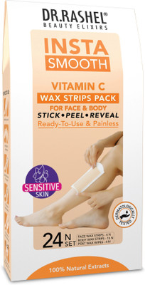 DR.RASHEL Insta Smooth Vitamin C Wax Strip Painless Pack for Face & Body Stick Peal Reveal Strips(24 Strips)