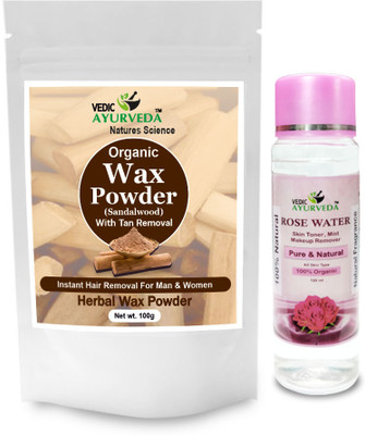 VEDICAYURVEDA Sandalwood Wax Powder for Hands,Legs,Underarms and Bikini With Rose Water 120ml Powder(100 g)