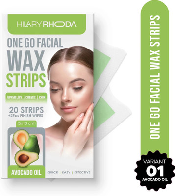 Hilary Rhoda One Go Facial Wax Strips| With 2 Finish Wipes | Face,Upper Lip & Chin Facial Wax Strips(20 Strips)