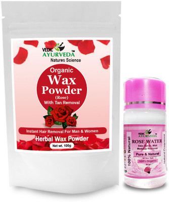 VEDICAYURVEDA Rose Wax Powder for Hands, Legs, Underarms and Bikini area With Rose Water 60ml Powder(100 g)