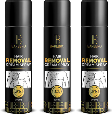 BAREBRO Hair Removal Cream Spray for Chest Back Legs Under Arms & Intimate Area Pack 3 Spray(600 ml, Set of 3)