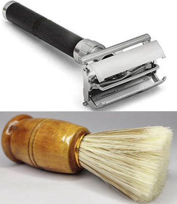 Loyalmart Double Edge Brass Shaving Razor Butterfly Mechanism & Premium Wooden Brush HR2 Strips(1 Strips, Set of 2)