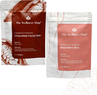 The Wellness Shop Herbal Chocolate Facial Hair Removal Wax Powder & Bikini Wax for Painless Waxing Powder(200 g, Set of 2)