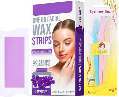 klaty Facial Wax Strips with Tinkle Razor Set |Face ,Under Arms,Wax Strips|w Lavender Strips(20 Strips, Set of 2)