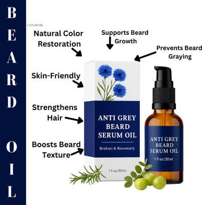 Fangruik Natural Anti Grey Beard Serum Oil Supports Smooth Dark Finish(30 ml)