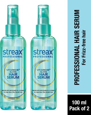 Streax Professional Vitariche Gloss Hair Serum - Vitamin E & Macadamia Oil | Pack of 2(200 ml)