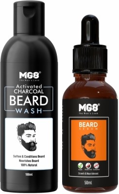 MG8 Beard Serum 50ml & Charcoal Beard Wash 100ml For Beard Growth & Anti Dandruff(150 ml)