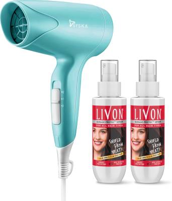 LIVON Heat Protect Serum, For Protection Upto 250C, 2X Less Hair Breakage and Syska Hair Dryer