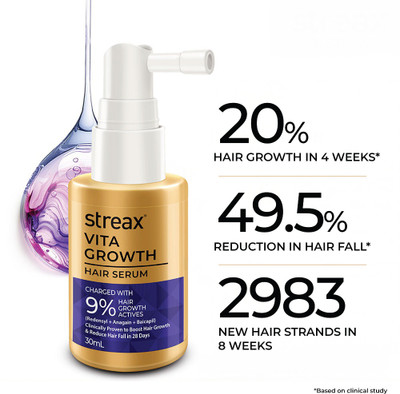 Streax Vitagrowth Hair Serum - 3% Redensyl, 3% Anagain, 3% Baicapil, Biotin & Caffeine(30 ml)