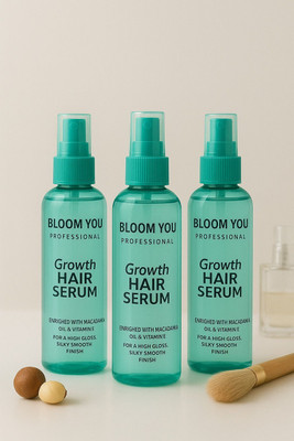 BLOOM YOU Growth Hair Serum with Macadamia & Vitamin E – Pack of 3 (100ml each)(300 ml)