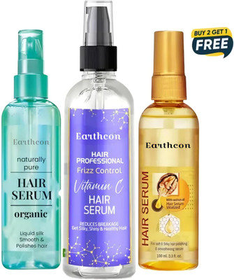 Earthcon Combo of Hair Serum for Frizz Control, Reduces Breakage& Silky Hair (Pack 3)(300 ml)