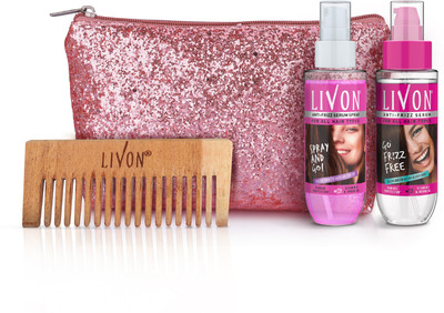 LIVON Anti Frizz Hair Serum & Shake & Spray Serum with Glitter Pouch & Neem Comb(200 ml)