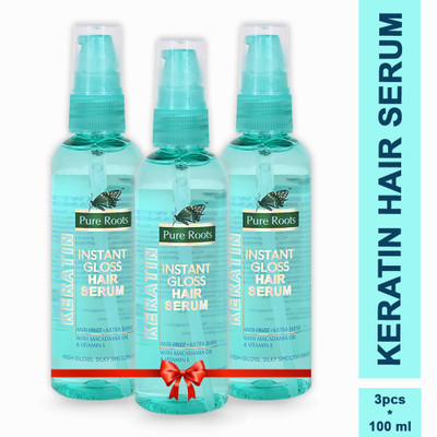 Pure Roots Keratin Instant Gloss Hair Serum Pack Of 3(300 ml)