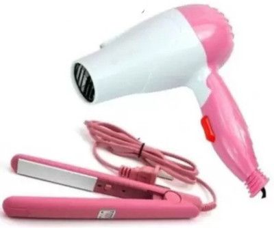 Urbhancob mini hair dryer + mini hair straightener ( multicolor) Hair Dryer(1000 W, Pink, White)