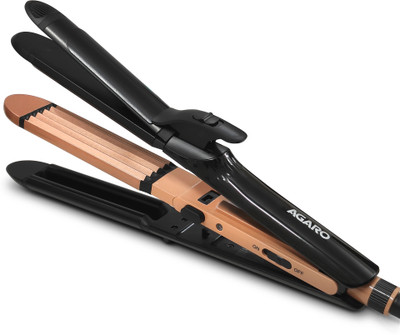 AGARO 4 in 1 Styler, Straightener, Crimper, Keratin Infused Ceramic Coated Plate, HS1917 Hair Straightener(Black & Rose Gold)