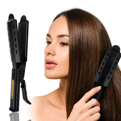 DOKMOE Straightens & Curls with 4 Temperature Adjustment, Hair Styling Tools Steam Hair Straightener Professional Glider Ceramic Tourmaline Ionic Flat Iron Hair Straightener(Black)