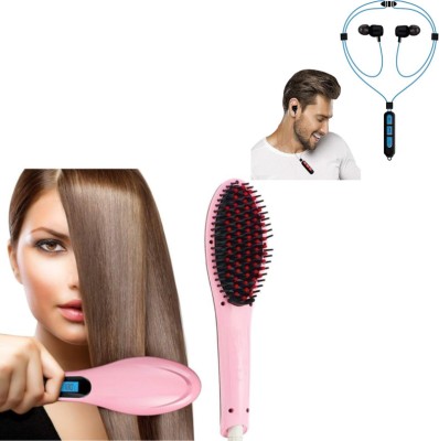 DRUMSTONE Fast Hair Straightener Brush & 4D Bass Bluetooth Neckband Earphones – Ideal Gift C242.HQT906Strghtnr+SilcoBT06Headset_GT Hair Straightener(Multicolor)