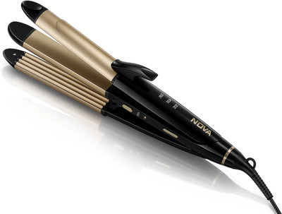 NOVA 4 in 1 Hair Styler- Straightener, Curler & Crimper NHS 802 Hair Straightener(Black, Gold)