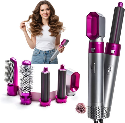 Dizosonic With 1 Hot Air Brush, 2 Spiral Curler, 1 Hair Dryer, 1 Hair Straightner Comb Portable & Detachable 5 in 1 Multifunctional Hair Dryer Styling Tool Hair Straightener(Multicolor)