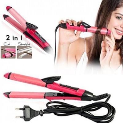 GK sales Curler Machine For Women | Curl & Straight Iron 0385-2 in 1 Hair Straightener(Pink)