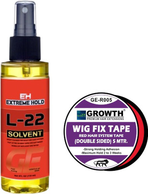 Growth double sided Adhesive RedTape 5 m 1 Roll tape with L-22 Solvent glue remover Hair Spray(118 ml)