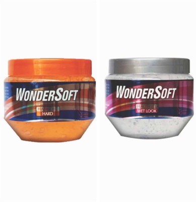 Wondersoft Hard & Wet Look Hair Styling Gel, No Alcohol Gel Added Pro Vitamin B5 Pack Of 2 Hair Gel(500 ml)