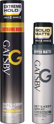 GATSBY Hair Styling Spray Extreme Hold 400ml+Solid Matte 250ml |Long Lasting Non-Sticky Hair Spray(650 ml)