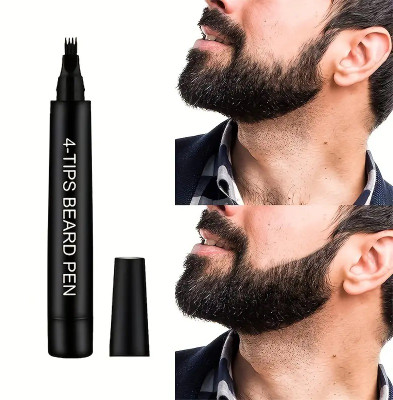 GULGLOW99 4 Tip Fork Beard Pen, Sweat Proof Long Lasting Beard Pencil Filler 1 g(BLACK)