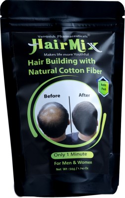 HairMix Hair Building With Natural Cotton Fiber, Black_ Pack of 1 Refill Pack Hair Fiber(50 g)