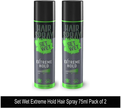 SET WET Extreme Hold Hair Spray, Quick Styling Pack of 2 (75ml Each) Hair Spray(150 ml)