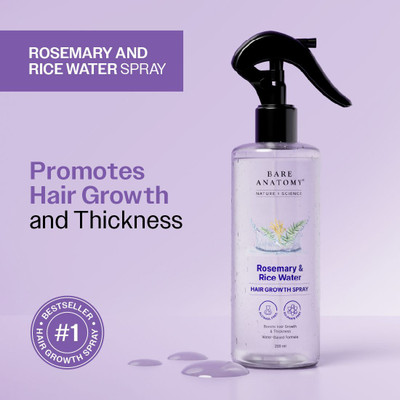 BARE ANATOMY Rosemary Water Spray for Hair Growth, Thickness & Hairfall Control, 100% Natural Hair Spray(200 ml)