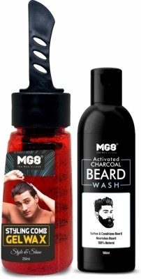 MG8 Hair Styling comb gel wax 250ml & Activated Charcoal Beard Wash 100ml For Men Hair Wax(350 ml)