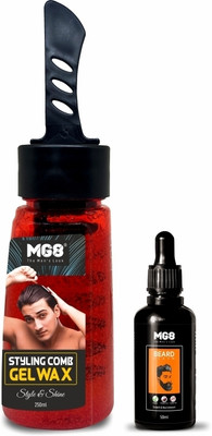 MG8 Hair Styling comb gel wax 250ml & Beard serum 50ml Combo Pack For Men Hair Wax(300 ml)
