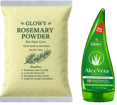 GLOWY Rosemary Powder & Aloe Vera Gel – Herbal Blend for Skin & Hair Care(225 g)