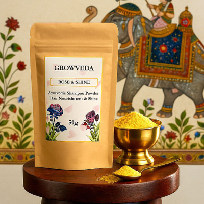 GROWVEDA Rose & Shine Ayurvedic Shampoo Powder | Herbal Hair Care for Nourishment & Shine(50 g)