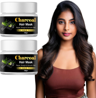 ONEAL Pack of 2 Charcoal Hair Mask for Gorgeous Straight Hair(200 g)