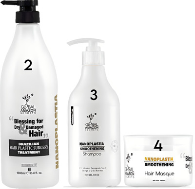 Global Amazon Secrets treatment 1000ml with smoothing Shampoo 500ml and hair masque 500ml(2000 ml)